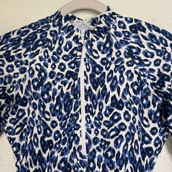 Johnny Was Calme Swim Shirt Women Small Surf Rashguard Top Leopard Blue Half Zip - Picture 4 of 10